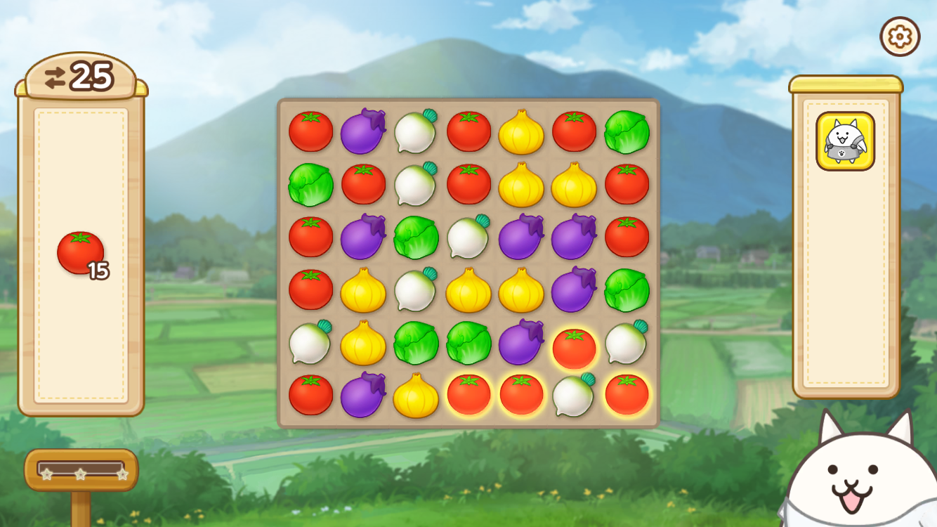 パズルで豊作！にゃんこ村のステージ攻略画面